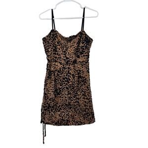 Akaiv New Womens Small  Bodycon Dress Leopard Print Mesh Velvet Mini Sexy Club